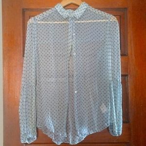Free People Sheer Blue Button Up, M